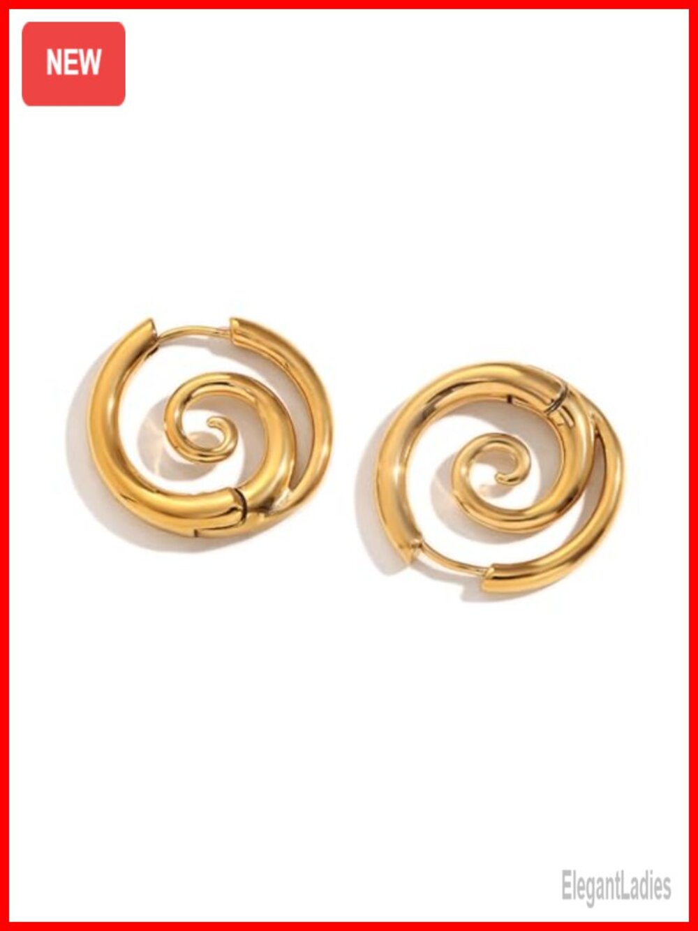 Sea Wave Spiral Hoop Earrings Stainless Steel 18K Golden Plated Huggie